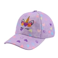 Lilafarbene Glitzer-Baseballkappe für Mädchen mit Einhorn-Stickerei und bunten Herzen - Herz Einhorn - Lila