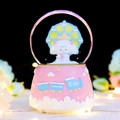 Palla di neve rosa con statuetta di cane e base decorata con trenino blu - Grande 100mm Rotazione+Neve+Musica / 9056 Cucciolo di Ruota Panoramica
