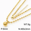 Golden stainless steel bead chain necklace with 8mm spherical pendant for women - 9mm Gold Necklace (KN234402-Z)
