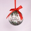 Pallina di Natale da 8 cm con fiocco rosso e motivi festivi stampati sul corpo - Testo Merry Christmas Bianco Verde / Bianco