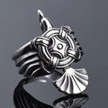 Anello vichingo in acciaio inossidabile con uccello del sole e motivi a nodi celtici retro - US 7 / Argento Lucido