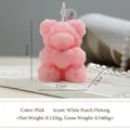 Pink rose textured bear candle with heart and White Peach Oolong scent tag - Large Heart Rose Bear / Pink / White Peach Oolong
