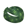 Dark green St. Patrick's Day yoga headband with light green clover patterns and twist knot - FC10-15 All-over Shamrocks