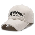 Gorra de béisbol de algodón beige con bordado Windmaster y detalles desgastados - Ajustable / Beige Claro