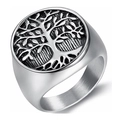 Detailopname van titaniumstalen ring met levensboom-reliëf en vintage afwerking - US 7 / Zilver