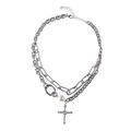 Collana doppia argentata con perla bianca e ciondolo a croce con brillanti da uomo - Catena Intricata Croce di Perle