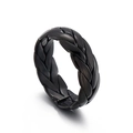 Fashionable black titanium steel ring with intricate woven braid texture design - 7mm Black Color (KR101545-KFC)