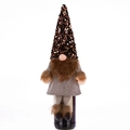 Christmas gnome wine bottle cover with bronze sequins and brown faux fur beard - Brown Faceless Doll Sequin Style