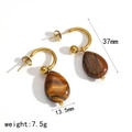 Tiger eye teardrop earrings with golden stainless steel hoops, 37mm length, 7.5g weight - C-shape Tear Drop Style (TE60631)
