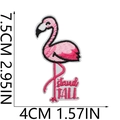 Detailed flamingo embroidery patch with stand TALL text showing dimensions 7.5cm x 4cm - No.25-Flamingo stand TALL
