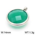 Silver stainless steel round pendant with green birthstone gem 14mm 1.3g charm - Silver Round Green Gem Style (KLJ8256-Z)