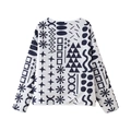 Haut blanc à manches longues pour femmes avec motifs géométriques noirs et cercles - S / Bleu