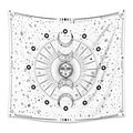 Detailed black line art on white tapestry featuring sun, moon phases and zodiac symbols - ZJ603-1/White Black Sun Moon / 73X95CM/Brushed Fabric