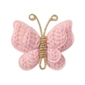Close-up of pink hand-knitted crochet butterfly clip with gold wire-wrapped details - Pink(3)