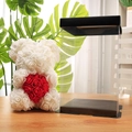 Handmade white foam rose bear with red heart in a premium clear gift display box - 23CM Bear+Gift Box+Light / White with Red Heart