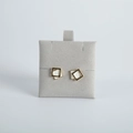 Detail of geometric square stud earrings with gold frame on grey flocking display card - 6*6cm / Gray