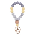 Silicone and wood beaded wristlet keychain with marble and yellow beads in rose gold finish - Yellow