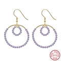 S925 sterling silver drop earrings with golden hoops and purple bead accents - Purple Bead Double Hoop - Gold