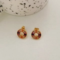 Orecchini tondi minimalisti in acciaio dorato con zirconi colorati arcobaleno - Stile Oro con Zirconia Multicolore (DEK1760)