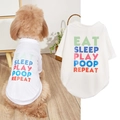 Detail of white mesh pet T-shirt with Eat Sleep Play Poop Repeat rainbow print - XS / White English