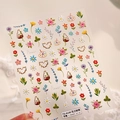 3D embossed floral nail stickers featuring hearts and colorful daisy patterns TS-4148 - Flower Secret Realm (TS-4148) 3D Relief Style