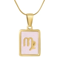 Golden Virgo pendant necklace with pink shell inlay on a sleek snake chain - Virgo / Pink Mother of Pearl