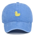 Light blue washed cotton baseball cap featuring a yellow cartoon duck embroidery - Adjustable / Light Blue