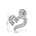 Silver heart-shaped stainless steel stud earring with zircons, size 7mm by 8.5mm - Heart