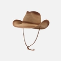 Handwoven mixed-brown western cowboy straw hat with wide brim and adjustable chin strap - One Size / Dark Coffee