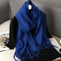 Classic royal blue cashmere-feel scarf with elegant tassels for autumn and winter - Prussian Blue