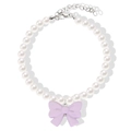 Sweet pearl pet collar featuring a lavender matte bow pendant and adjustable silver chain - Purple