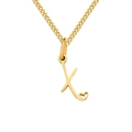 Gold cursive letter K pendant necklace with small hollow heart detail in polished finish - Letter X / Gold