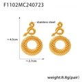 Golden stainless steel snake design earrings with diamond texture hoop pendants - F1102-Gold Earrings