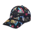 Black baseball cap featuring vibrant Memphis-style geometric prints and leopard accents - M (56-58cm) / Geometric Black