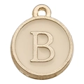 DIY jewelry charm with gold-framed cream enamel and round letter B alphabet pendant - Double-Sided Letter B / 1 Piece (12x14mm) / Champagne