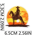 Detail of 6.5x5.3cm western cowboy sunset embroidery patch with size annotations - Sunset Cowboy Riding Style (No.1)
