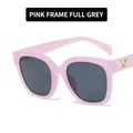 Pink oversized square sunglasses with grey lenses and gold metal temple accents - Pink Frame Gray Lens