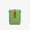 Genuine lychee grain leather phone bag in bright green with brown leather strap detail - Green