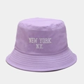 Detail of light purple cotton bucket hat featuring white NEW YORK embroidery and neat stitching - M (56-58cm) / Light Purple