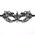 Detailed view of intricate black lace masquerade mask with floral patterns and silk ribbons - Pointed Toe Small
