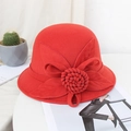 Elegant red wool cloche hat with a large 3D flower decoration for women's winter fashion - M / Four-leaf Rose / Orange Red