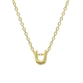 Detailed close-up of a golden letter U pendant on a fine 925 sterling silver chain - Letter U / Gold