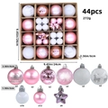 44pcs Christmas ball ornament set in pink and rose gold with glitter snowflake patterns - 616-48 (Pink Gold White Deer - 44pcs) / 3+6cm