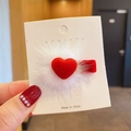 Red velvet heart hair clip with white plush trim for girls festive New Year style - Style 16: Red Heart Fur Ball Clip