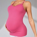 Umstandsyoga-Trägertop in Rosérot aus Rippstrick für bequeme Unterstützung des Bauches - Rosa