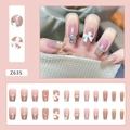 Detail of nude pink gradient press-on nails set with 3D white bows and silver glitters - Z635 Sweet Girl Bow Gradient Style