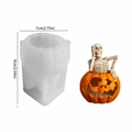 Halloween Silikonform für Kürbis-Skelett-Kerzen mit Maßen von 9 cm Höhe - Nicht-Hören-Kürbis-Skelett / Halbtransparentes Weiß