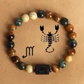 Scorpio natural stone beaded bracelet with tiger eye stones and zodiac charm - Scorpio