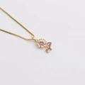 Elegante vergulde bloem hanger ketting met heldere en paarse zirkoon kristallen - Goud (Paarse Zirkonia)