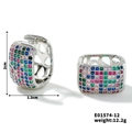 Quadrilateral U-shaped hoop earrings with colorful pavé cubic zirconia in silver finish - Silver-Multicolor Zirconia